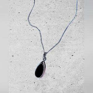 Elegant Silver and Black Teardrop Pendant Necklace